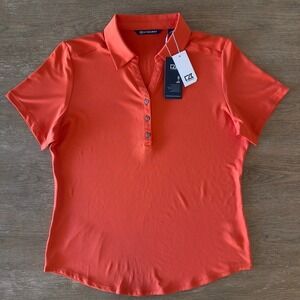 NWT CUTTER & BUCK Women's Forge Eco Stretch Recycled Golf Polo-Coral Orange-Sz L